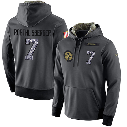 NFL Men's Nike Pittsburgh Steelers #7 Ben Roethlisberger Stitched Black Anthracite Salute to Service Player Performance Hoodie - Click Image to Close